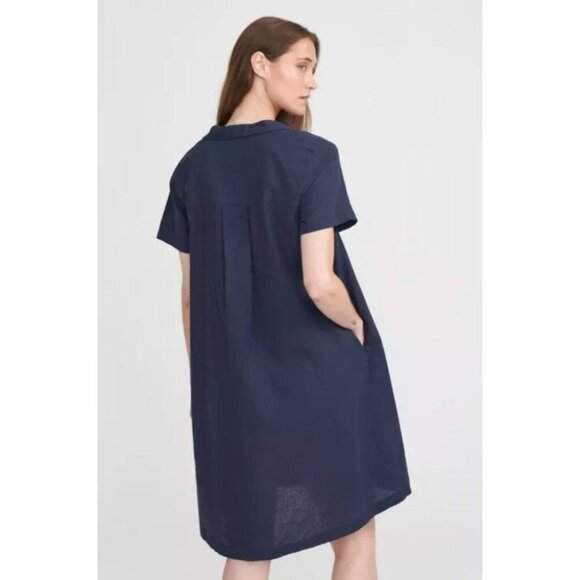 Holebrook Sweden Navy Marina Short Sleeve Linen Midi Dress 1/4 button V-neck S - Picture 3 of 16